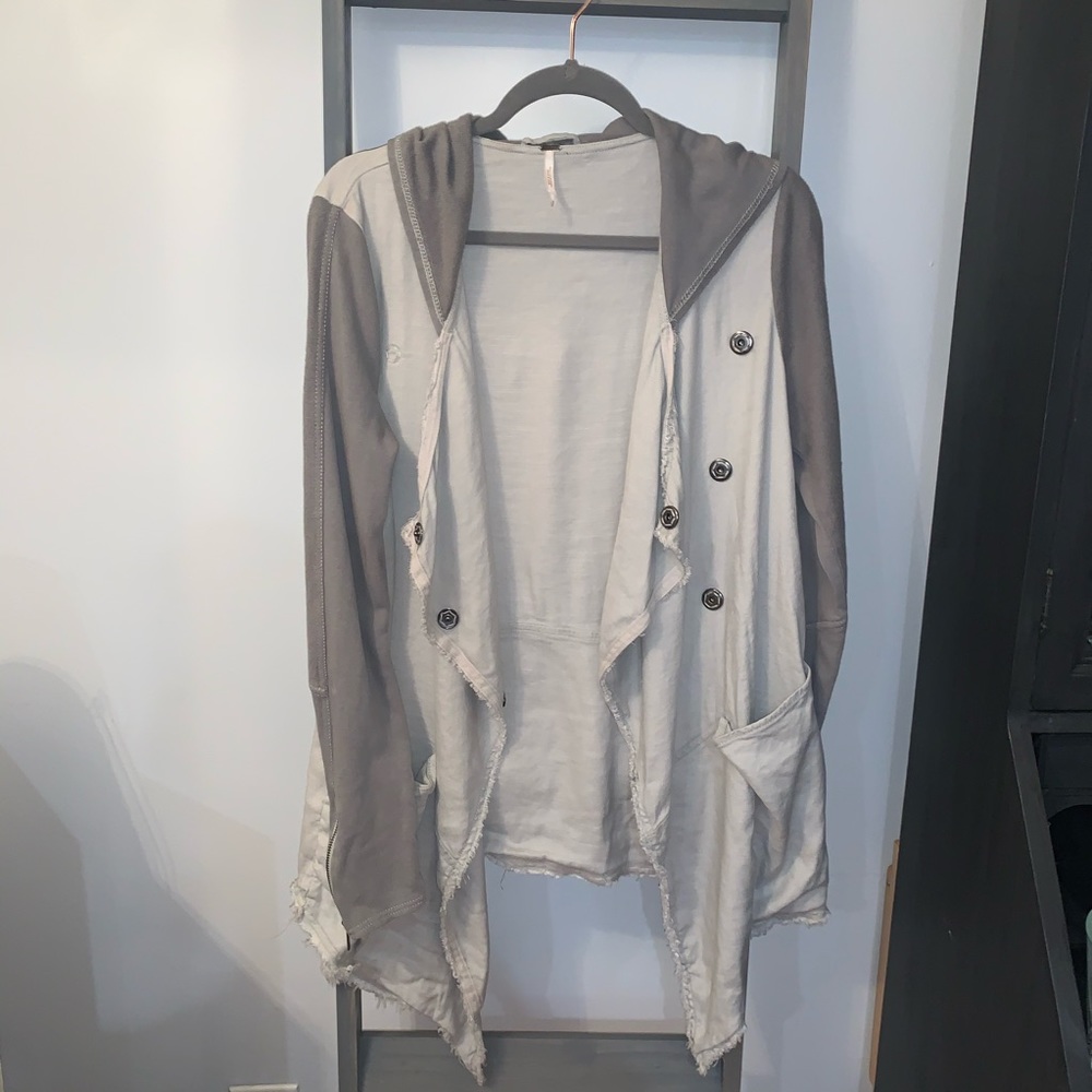 Free People Grey Button Jacket Loose Fitting Small